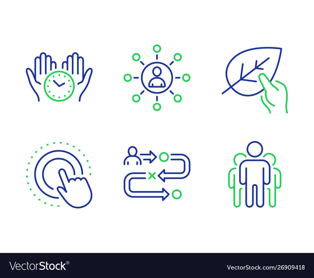 Journey path networking and click hand icons set vector image Journey path networking and click hand icons set