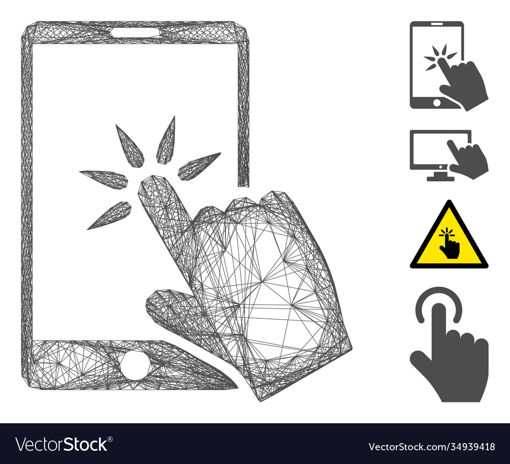 Linear hand click smartphone mesh vector image Linear hand click smartphone mesh