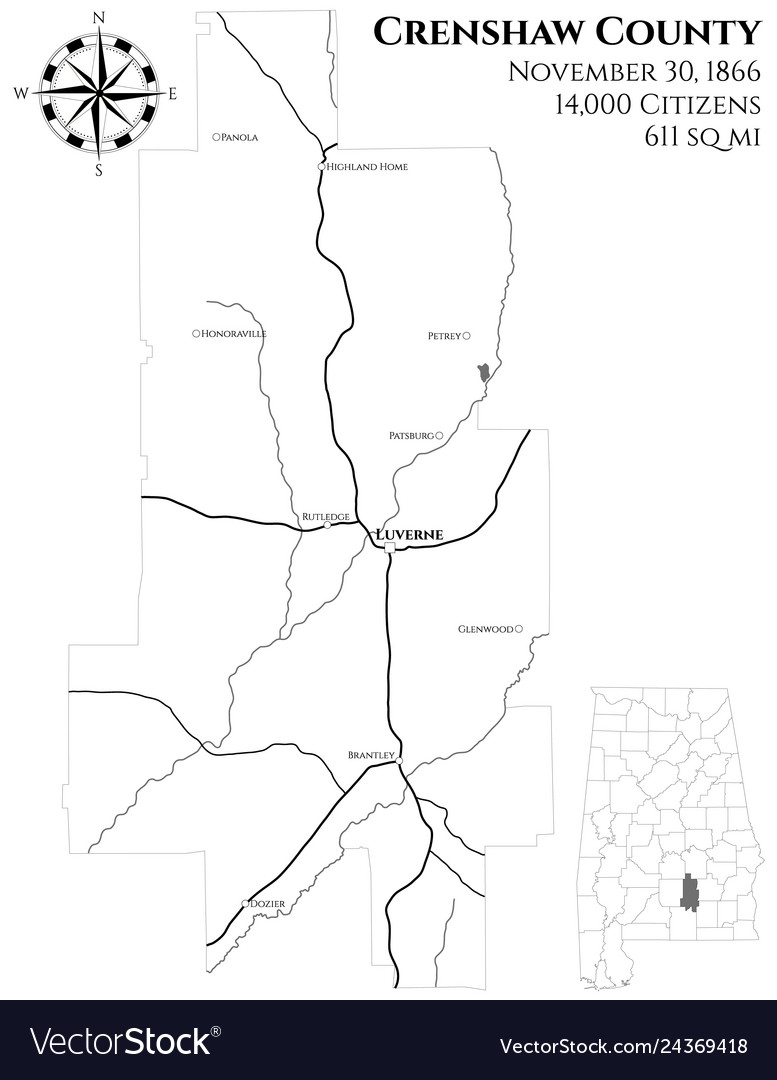 Map crenshaw county in alabama Royalty Free Vector Image