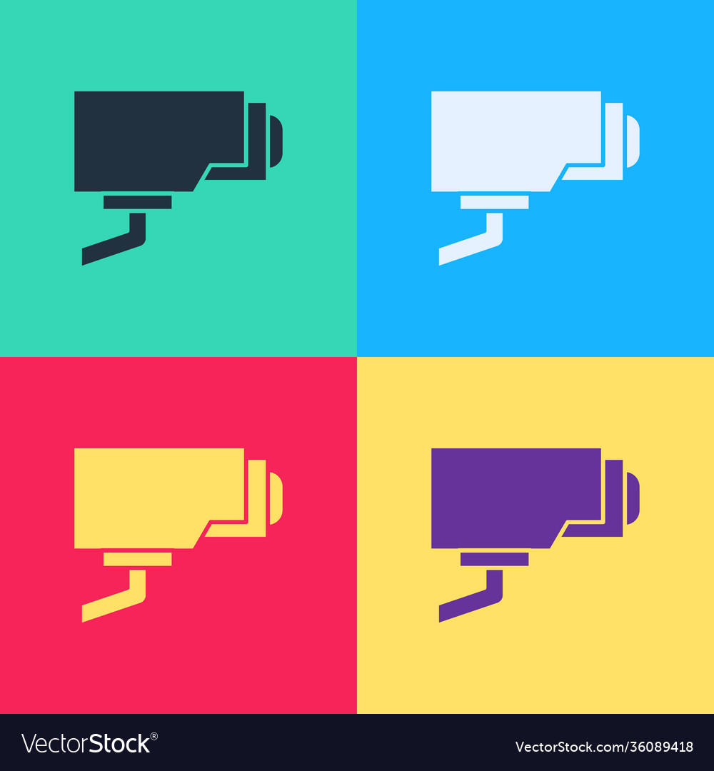 Pop art security camera icon isolated on color