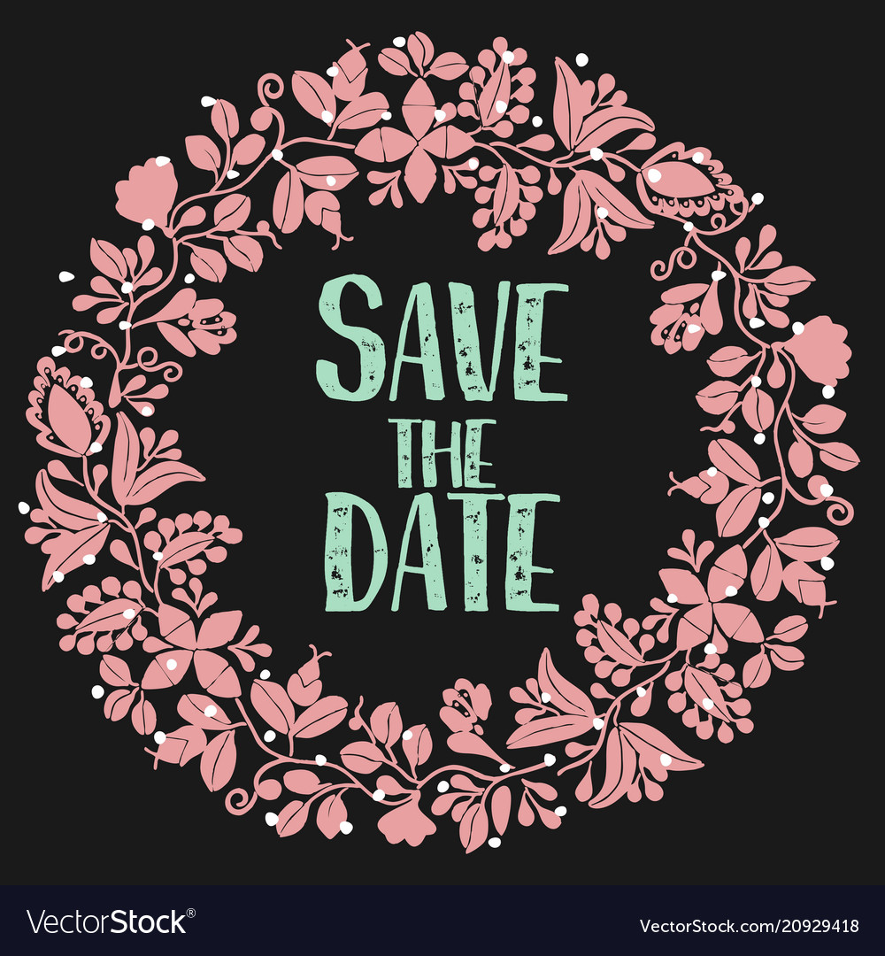 Save the date card with wreath Royalty Free Vector Image