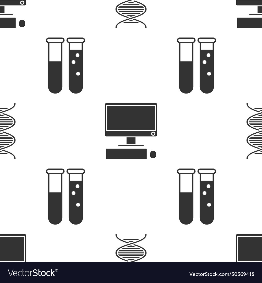 Set dna symbol computer monitor with keyboard