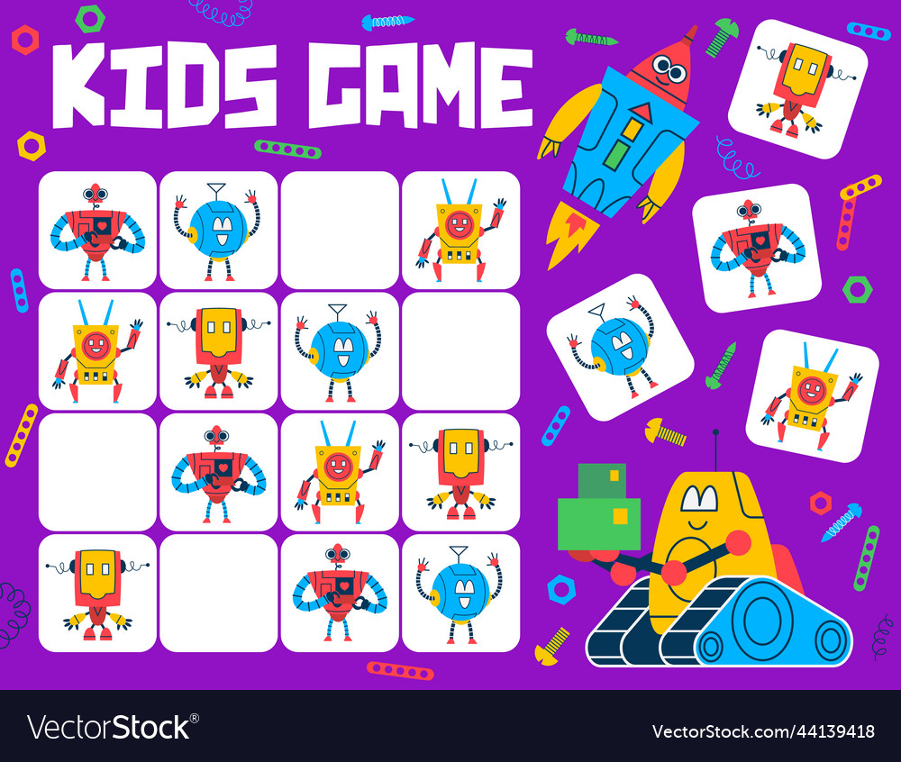 Sudoku game cartoon robots and droids characters Vector Image Sudoku game cartoon robots and droids characters