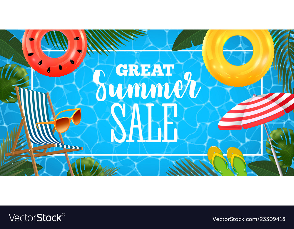 Summer sale banner with realistic inflatable rings