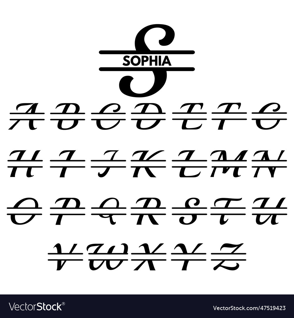 26 split monogram alphabet split monogram Vector Image