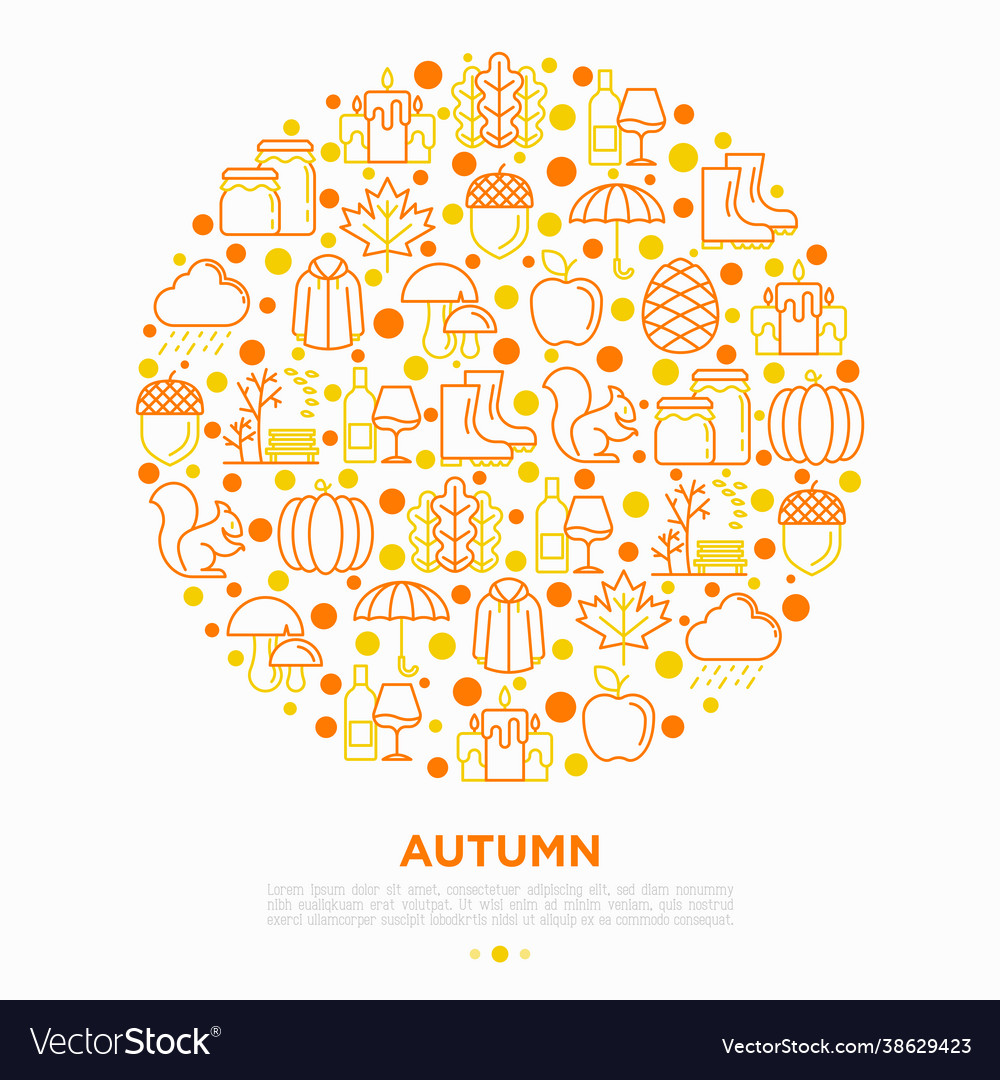 Autumn concept in circle with thin line icons Vector Image Autumn concept in circle with thin line icons
