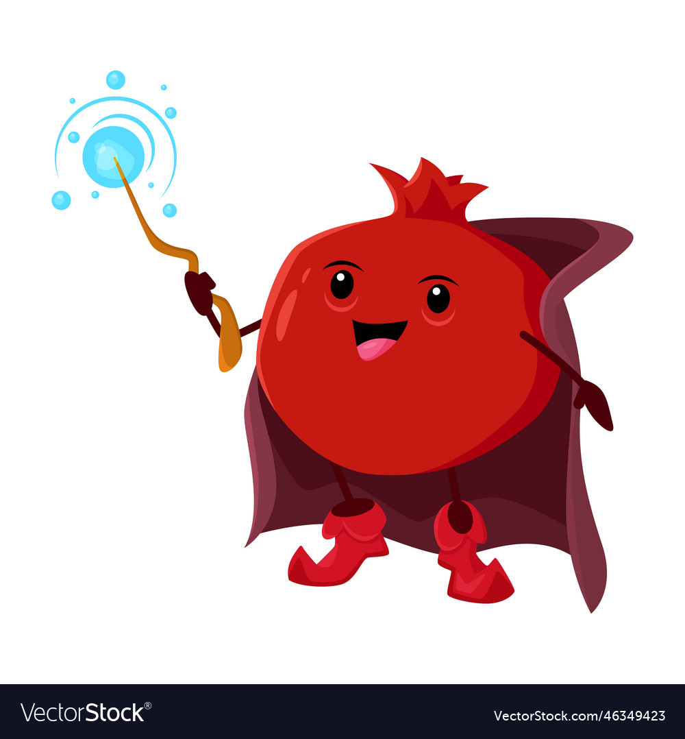 Cartoon pomegranate wizard or magician character