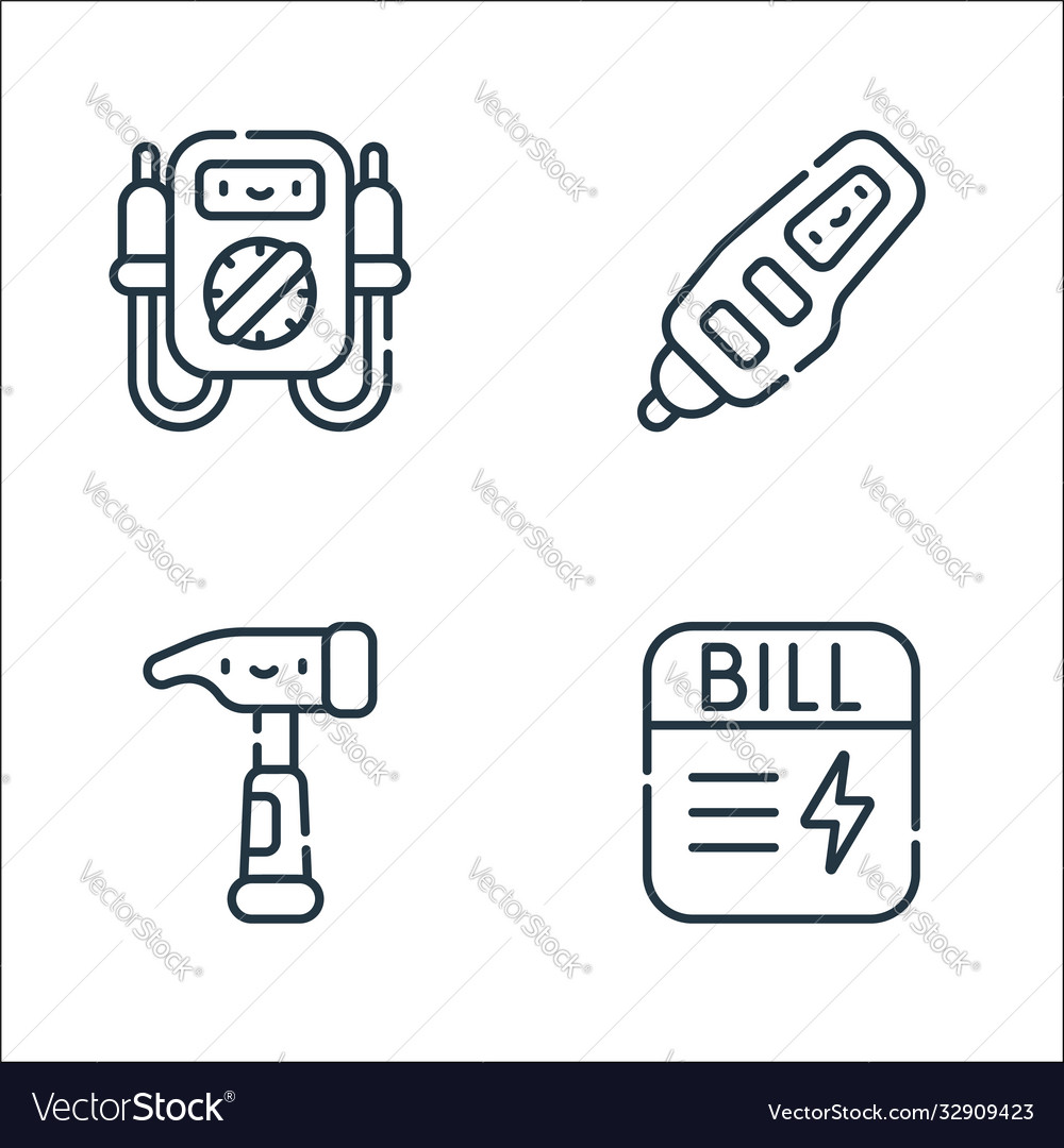 Electrician tools and line icons linear set vector image Electrician tools and line icons linear set