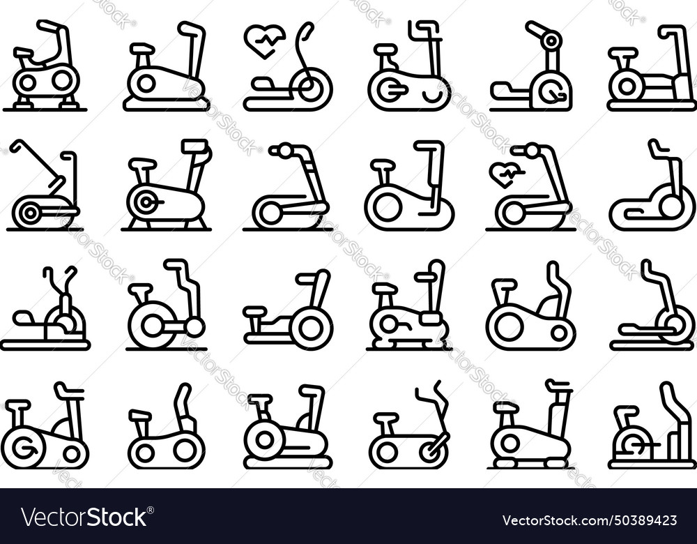 Elliptical machine icons set outline Royalty Free Vector