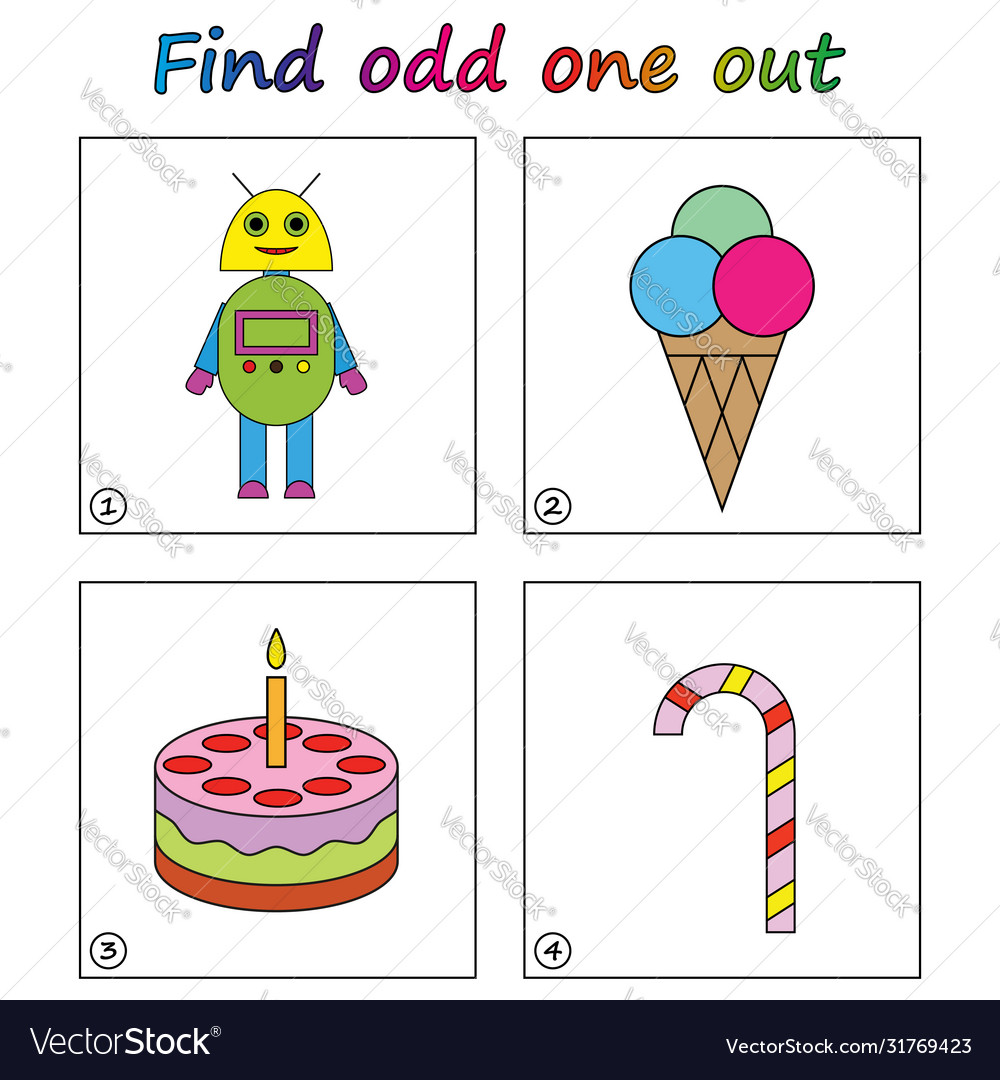 Find Odd One Out - Game For Kids Worksheet Visual Vector Image