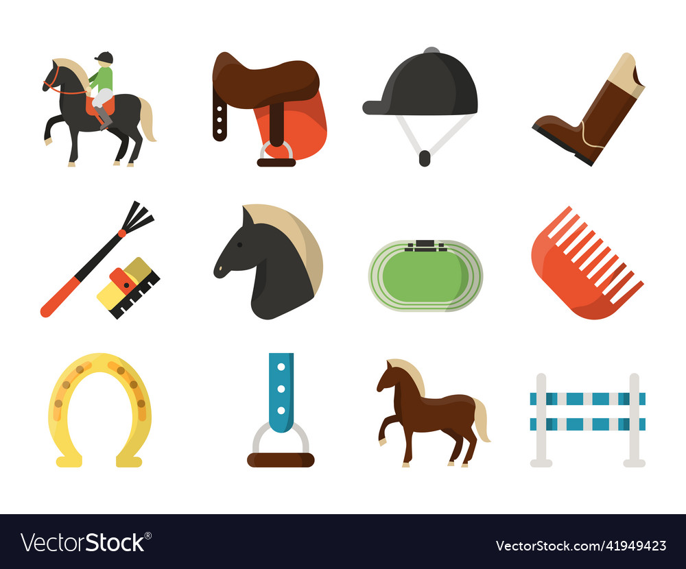 Flat icons symbols of equestrian sport