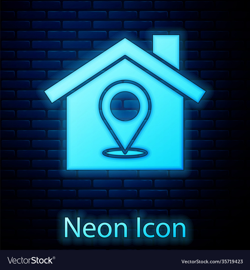 Glowing neon map pointer with house icon isolated vector image Glowing neon map pointer with house icon isolated