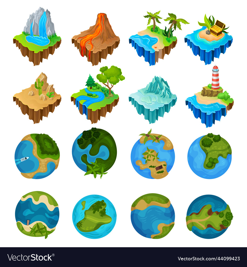 Islands for computer game with desert forest vector image Islands for computer game with desert forest