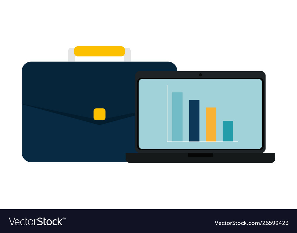 Laptop computer with bars statistics and portfolio