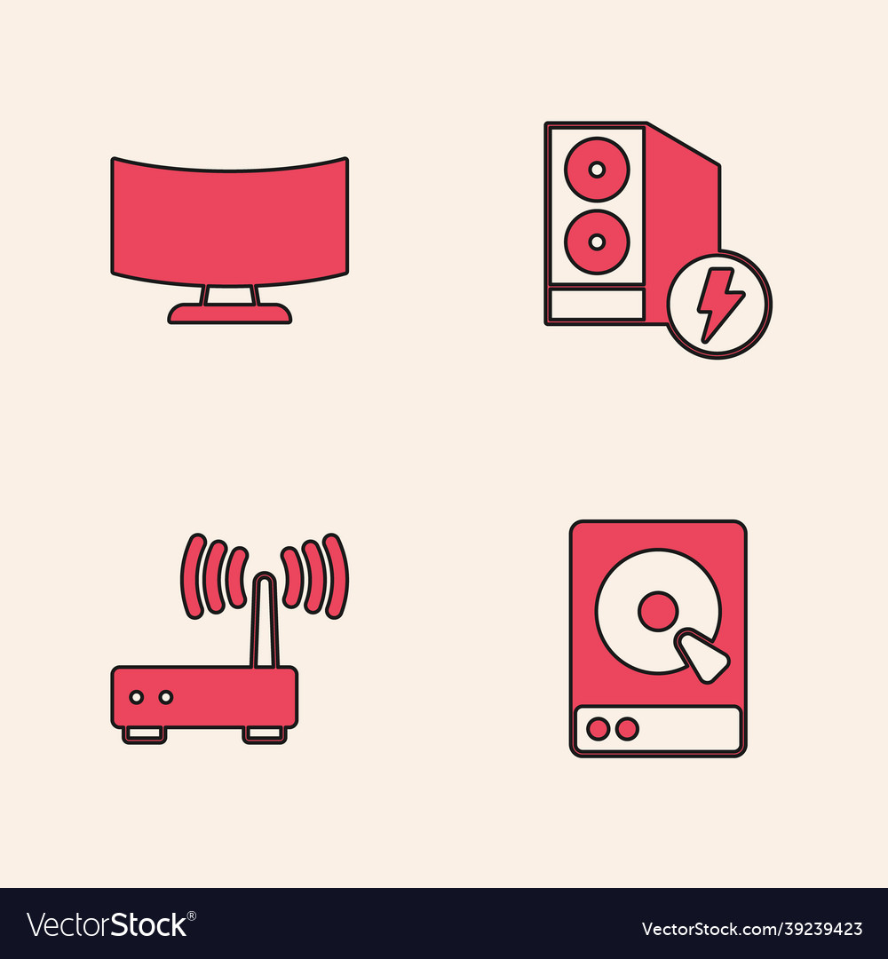 Set hard disk drive hdd computer monitor screen vector image Set hard disk drive hdd computer monitor screen