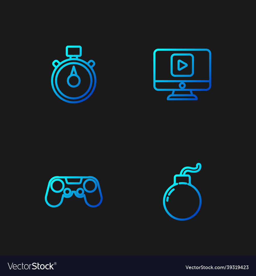 Set line bomb ready to explode gamepad stopwatch vector image Set line bomb ready to explode gamepad stopwatch