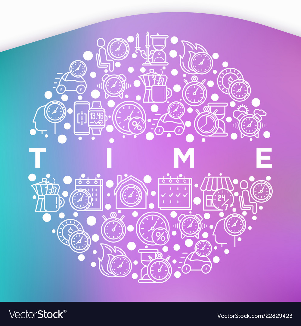 Time concept in circle with thin line icons