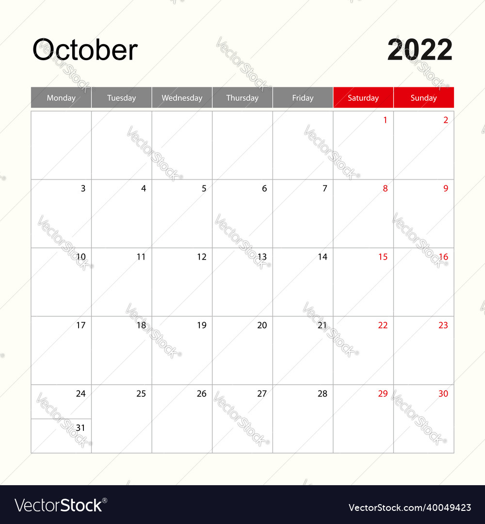 Wall calendar template for october 2022 holiday