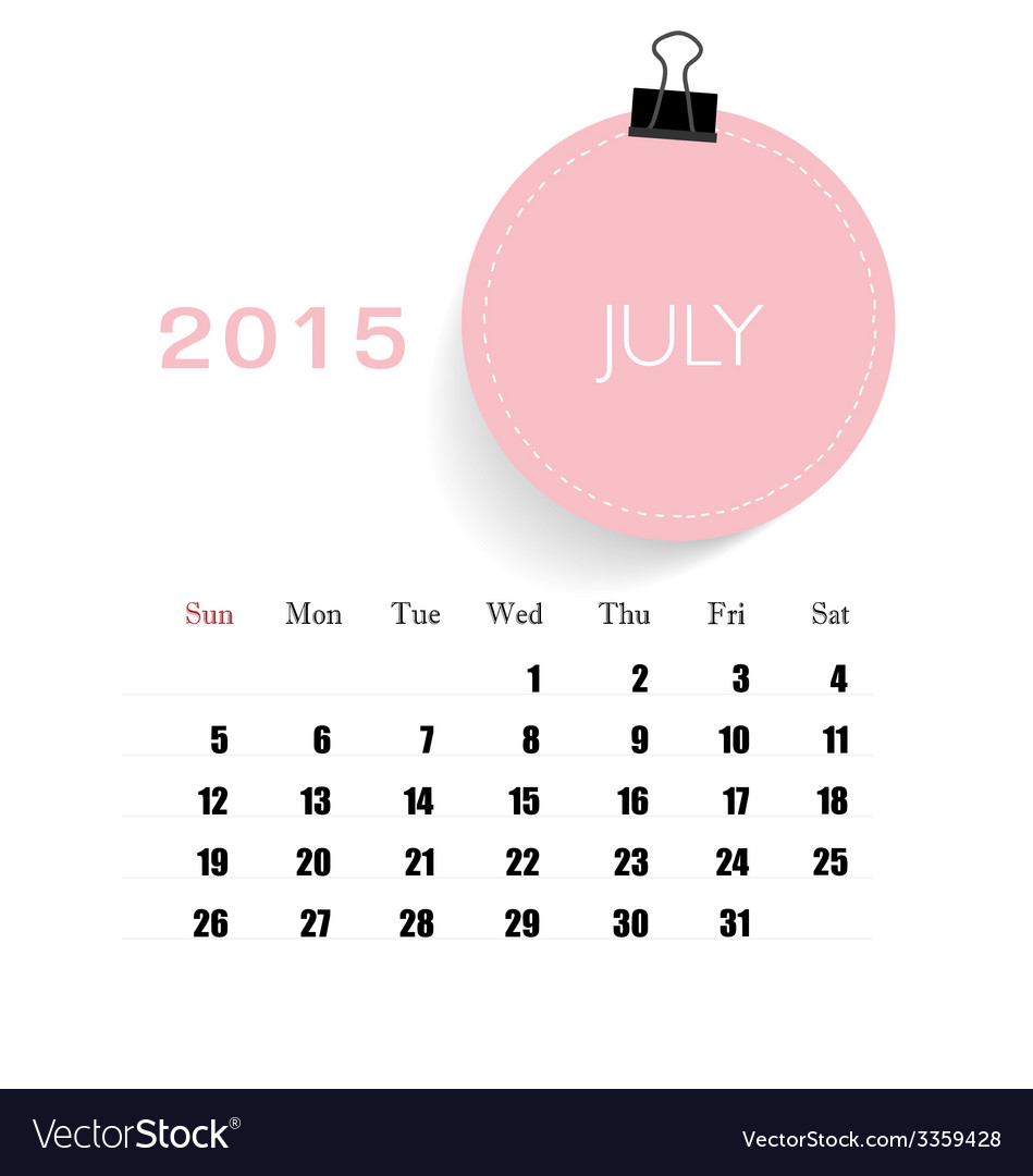 2015 calendar monthly template for july