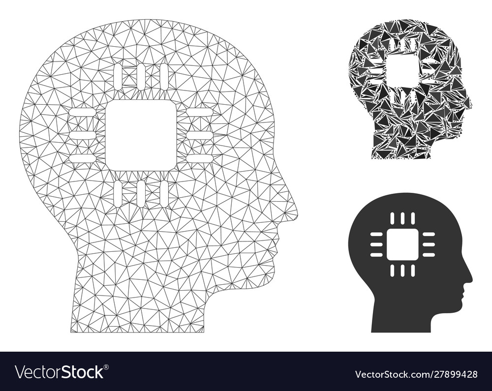 Brain processor mesh wire frame model vector image Brain processor mesh wire frame model