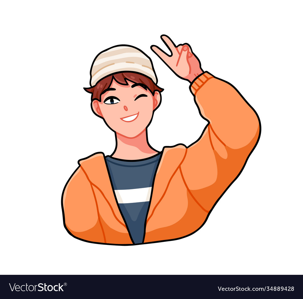 Cute anime boy and girl winking and making OK sign Stock Vector | Adobe  Stock