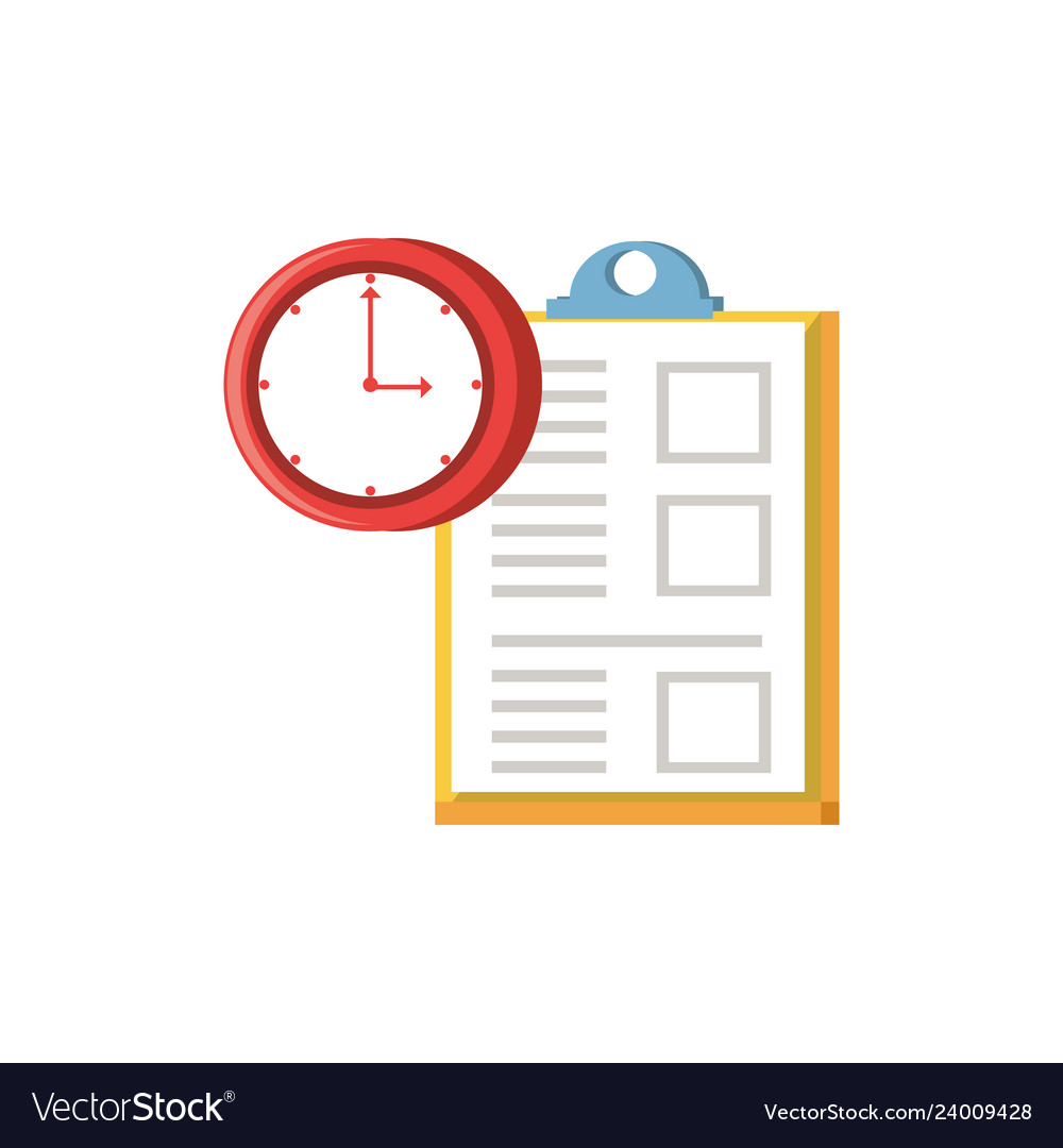 Clipboard document with clock time