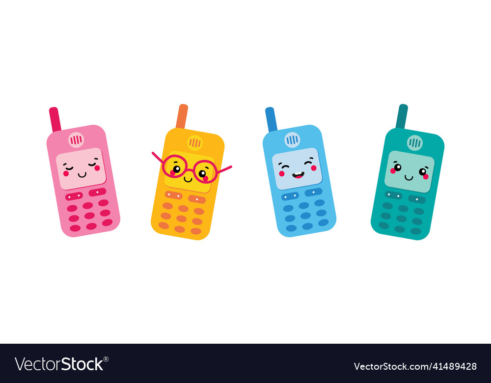 Colorful retro mobile phone characters