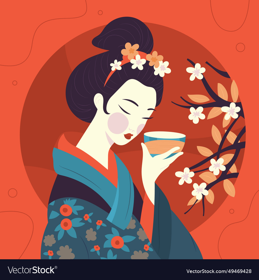 Hand drawn geisha isolated on white background