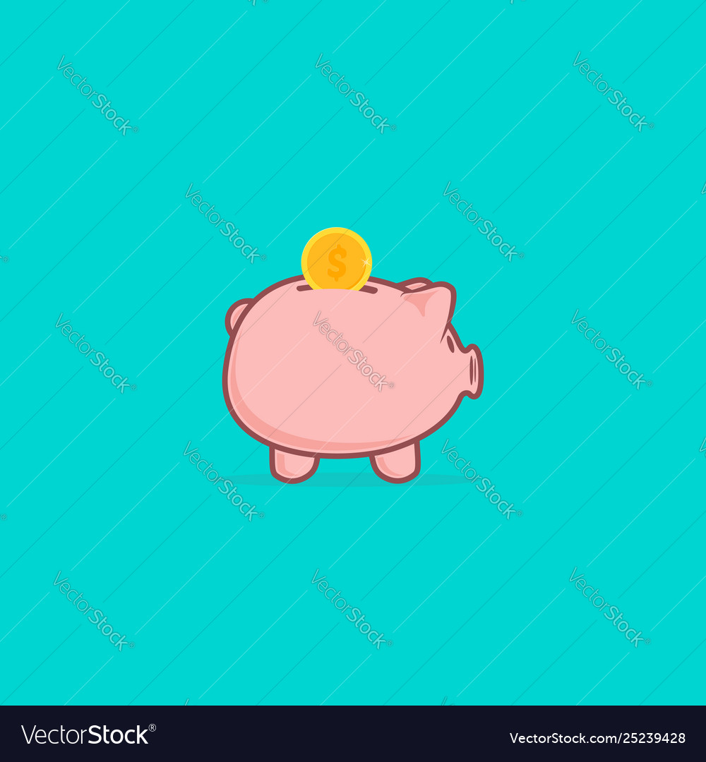 Piggy bank in a flat style with coin