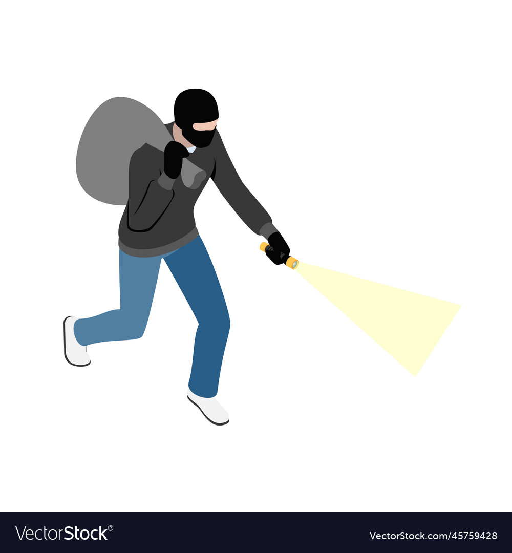 Running burglar isometric composition Royalty Free Vector