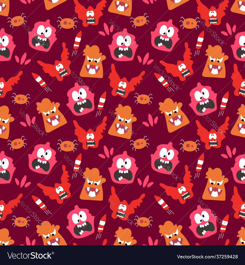 Seamless pattern with cute color monsters