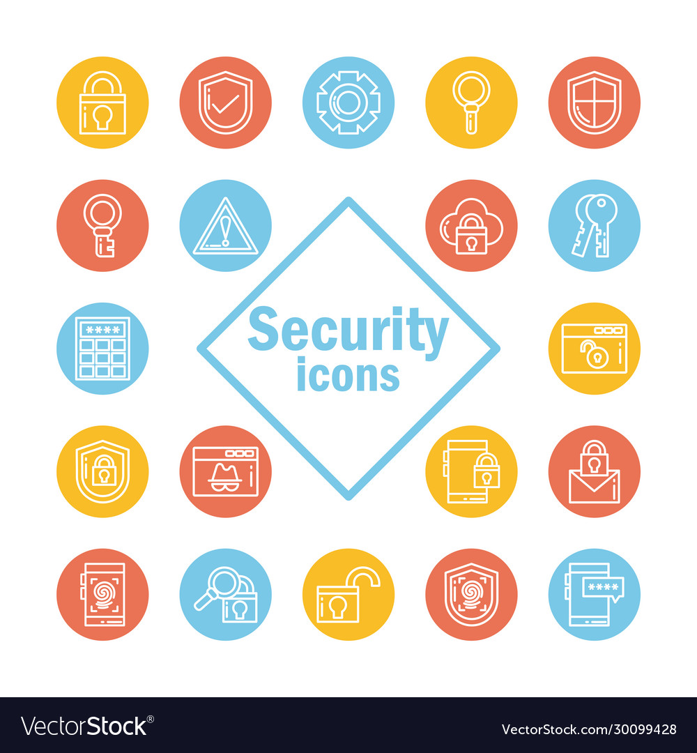 Set icons security block and flat style icon