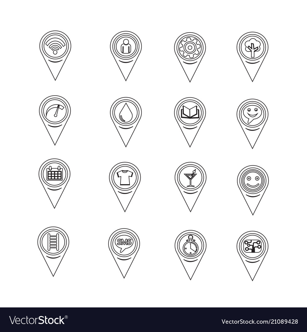 Set of map pointer icons for website vector image Set of map pointer icons for website
