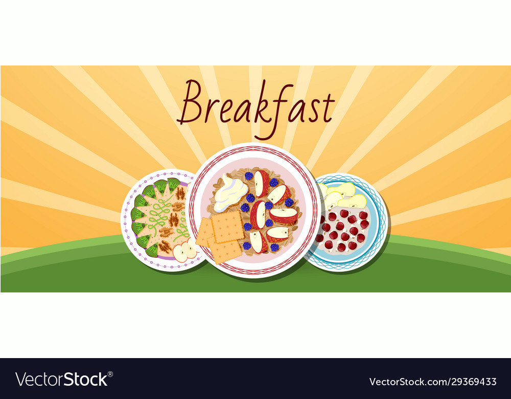 Breakfast banner on rising sun background