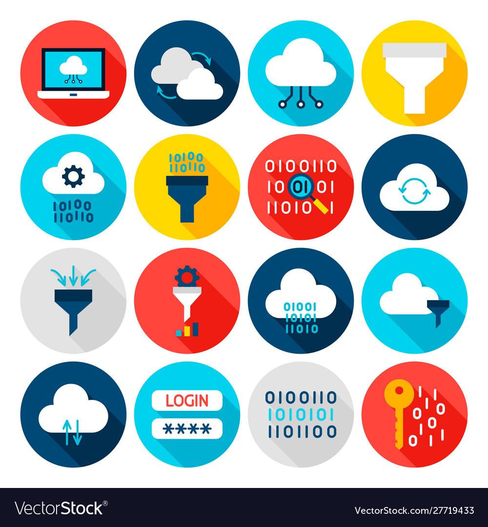 Data computing flat icons vector image Data computing flat icons