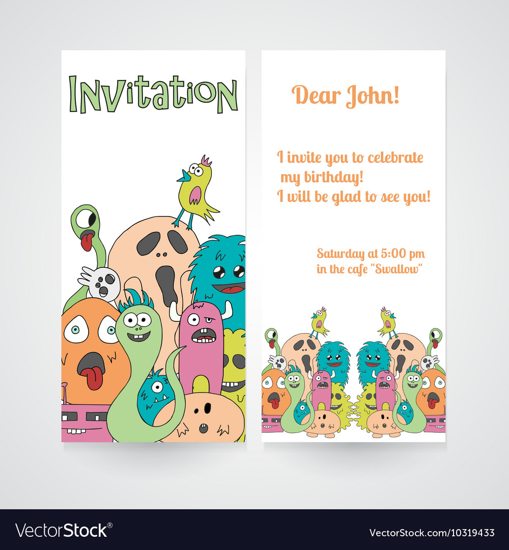 Invitation with abstract monsters pattern