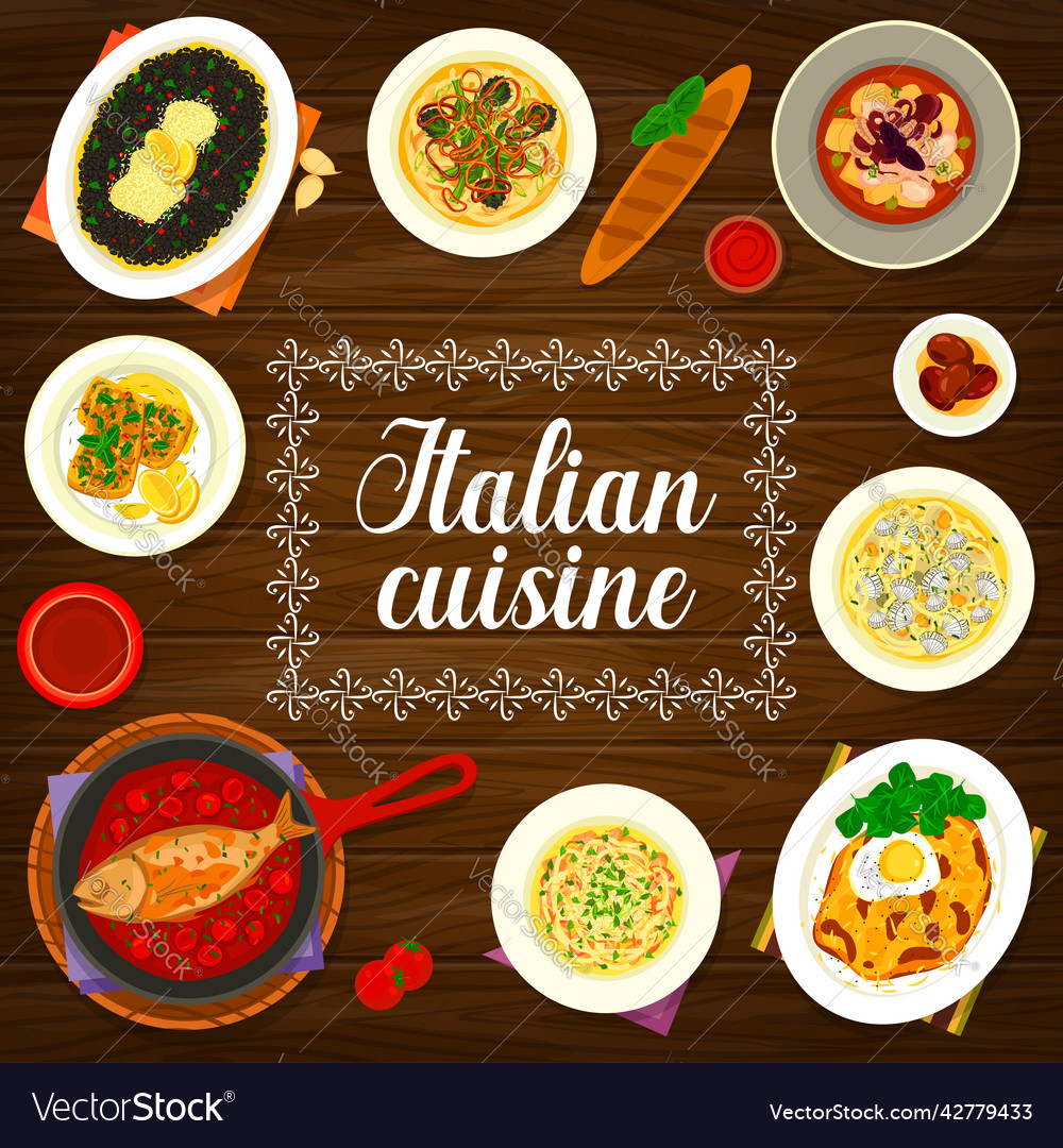 Italian cuisine meals menu cover design Royalty Free Vector