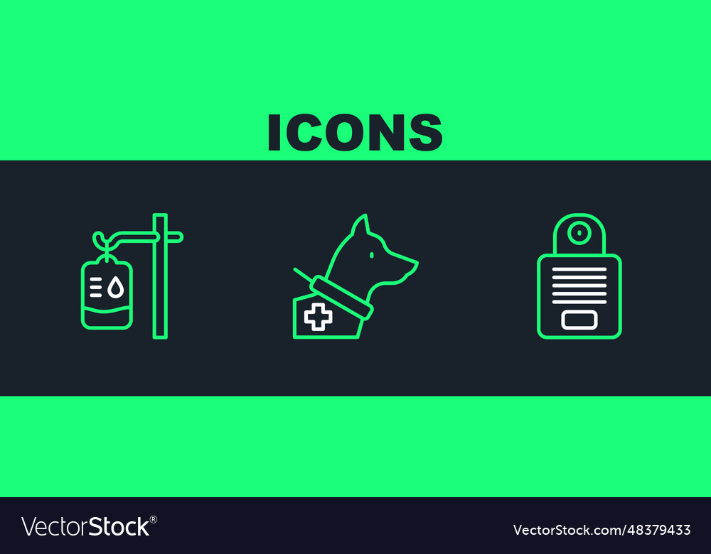 Set line intercom iv bag and guide dog icon