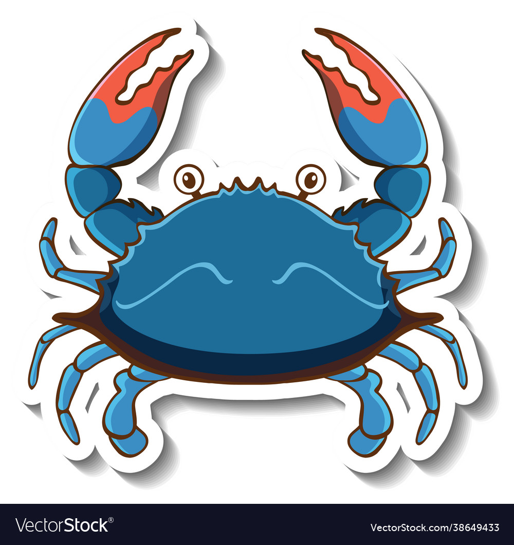 Sticker template with a blue crab cartoon Vector Image