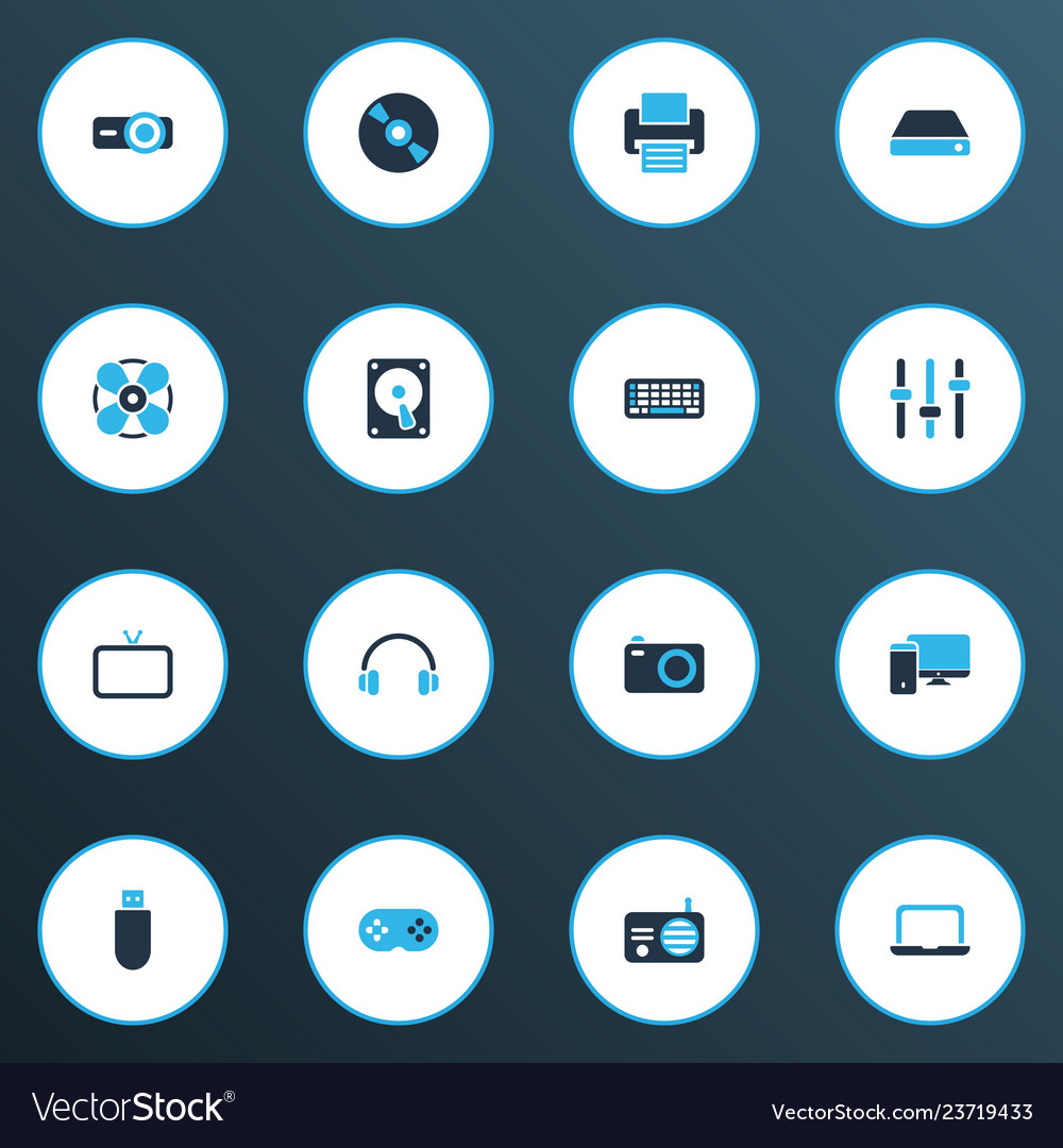 Technology icons colored set with camera setting