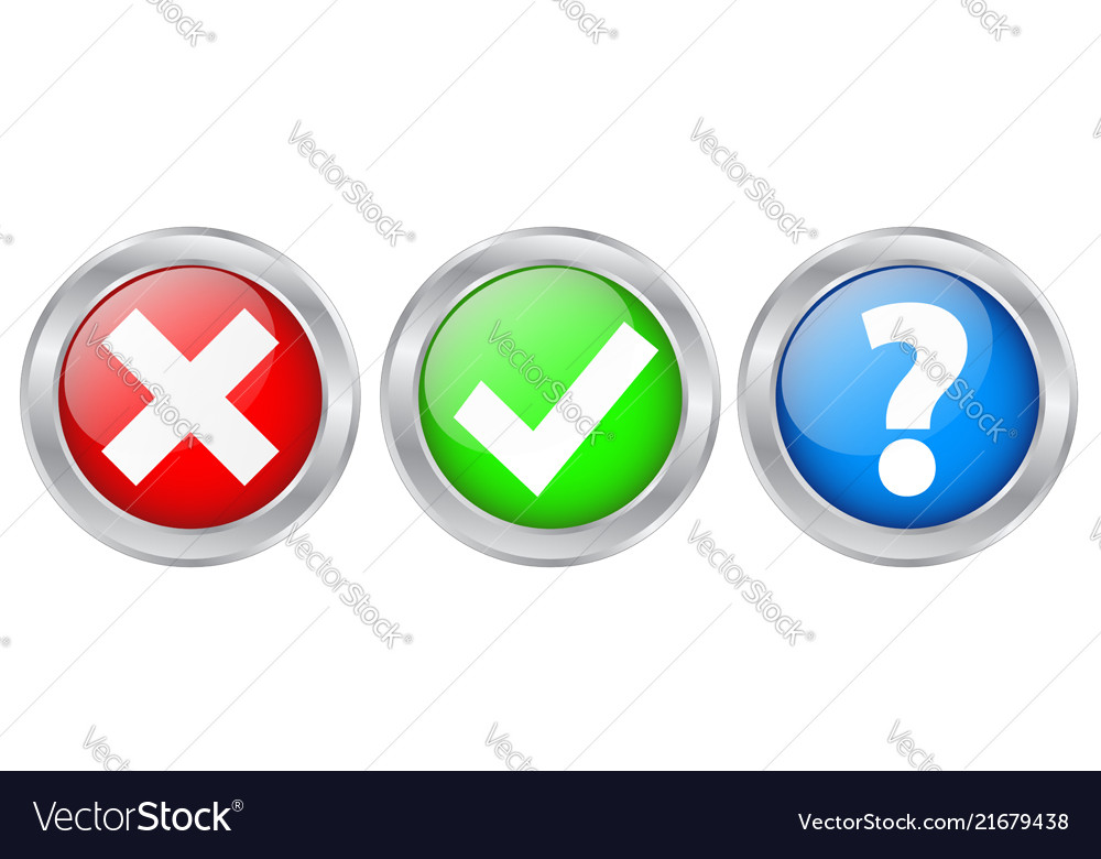Check marks and information silver buttons vector image Check marks and information silver buttons
