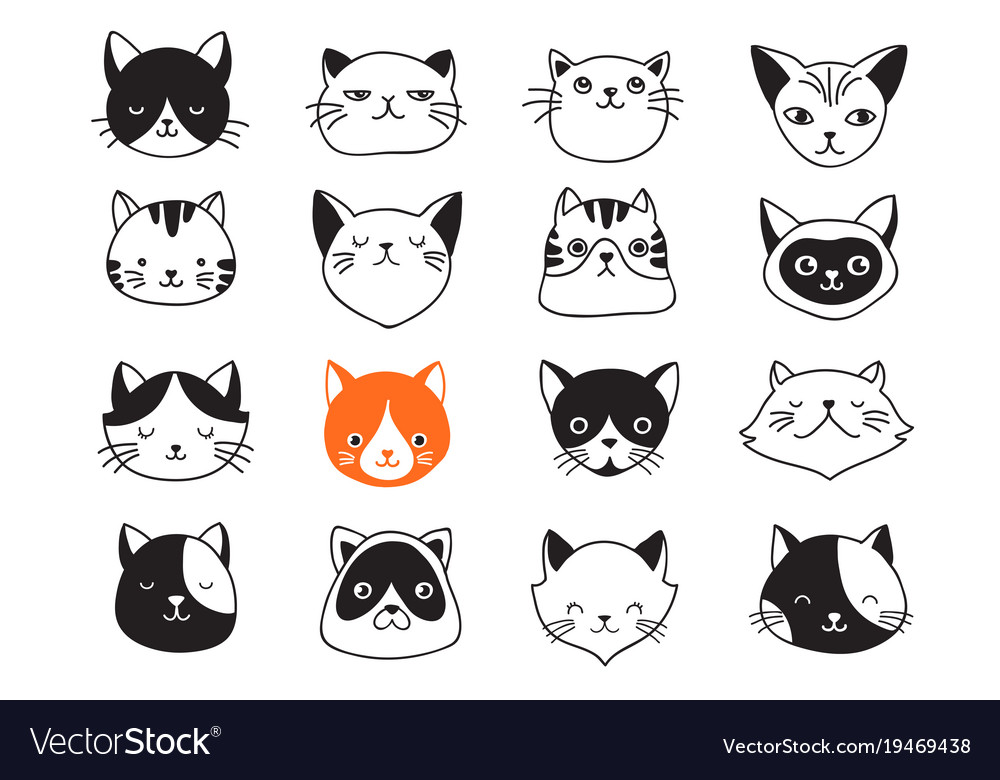 Funny Doodle Cat Icons Collection Hand Stock Vector (Royalty Free