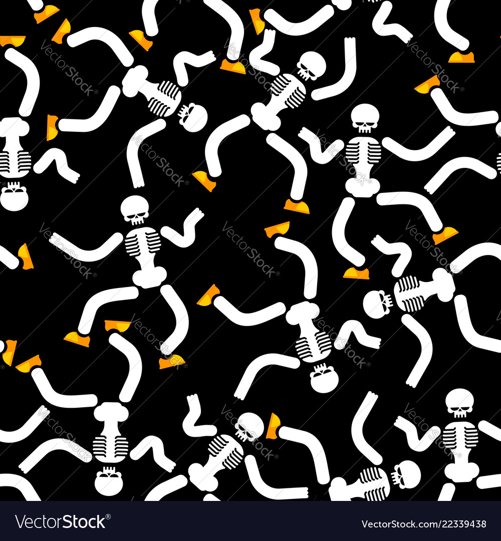 Dancing skeleton seamless pattern hell background