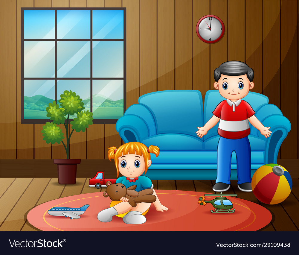 Happy father with his kid playing in room Vector Image