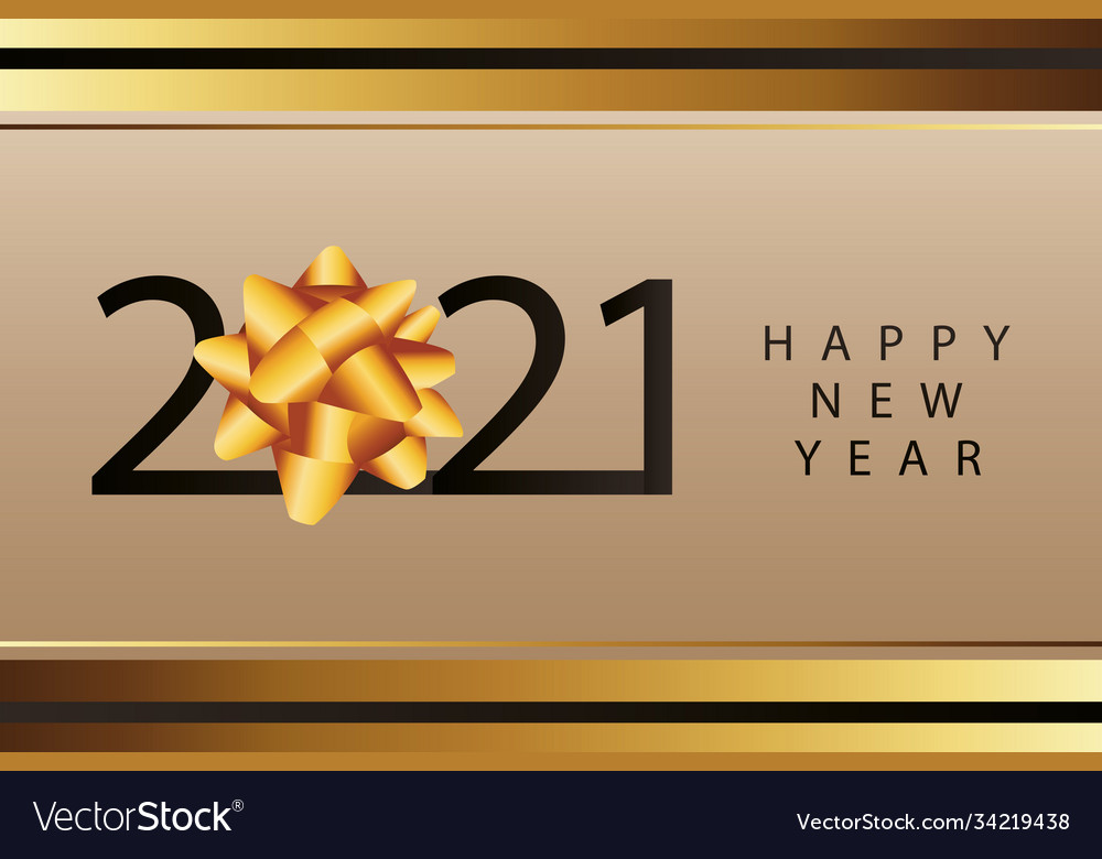 Happy new year 2021 golden lettering and ribbon