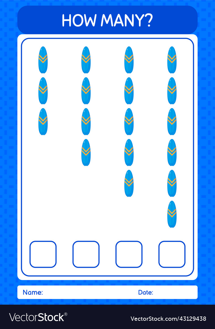 How many counting game with surfboard worksheet