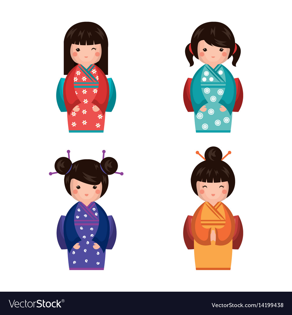 Japanese girl doll icon Royalty Free Vector Image