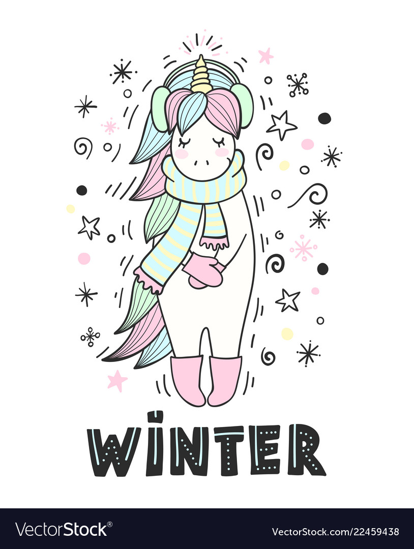 Magic unicorn with winter accessories text