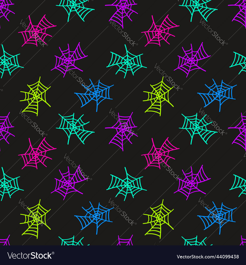 Seamless pattern with a bright neon spiderweb vector image Seamless pattern with a bright neon spiderweb