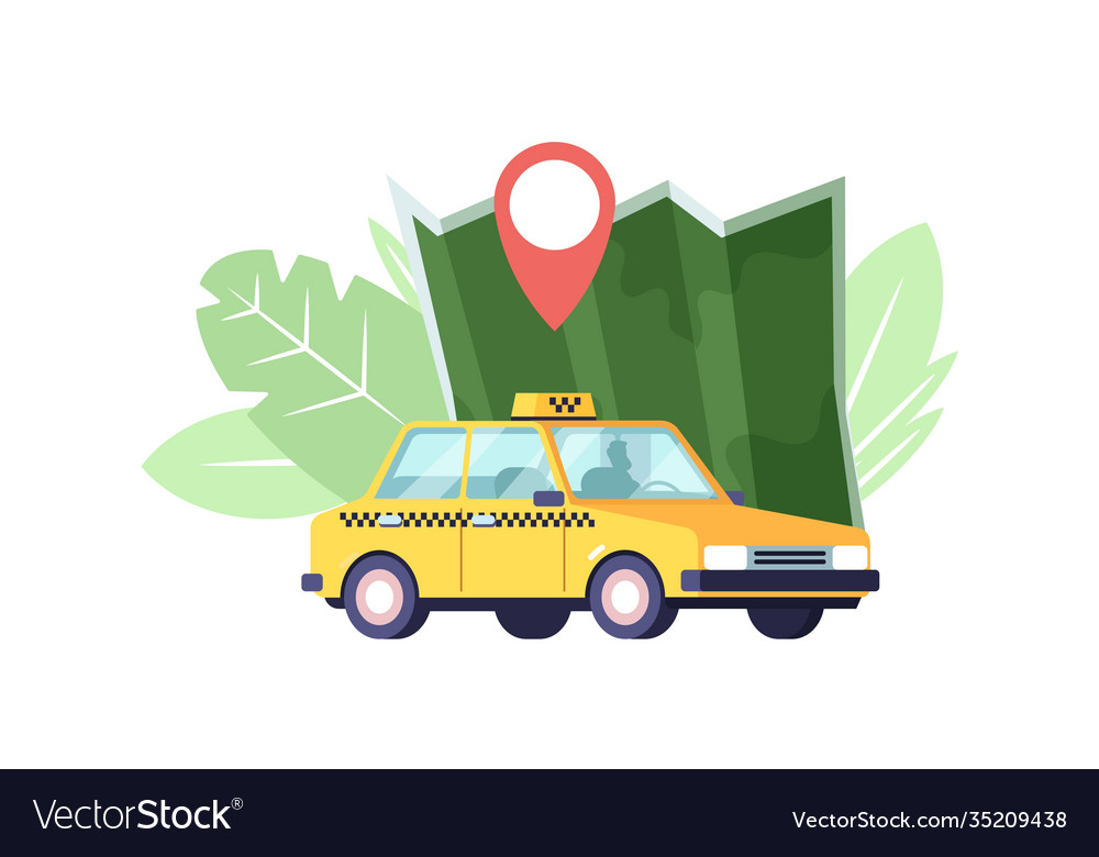 Taxi car map and navigation pin yellow taxicab